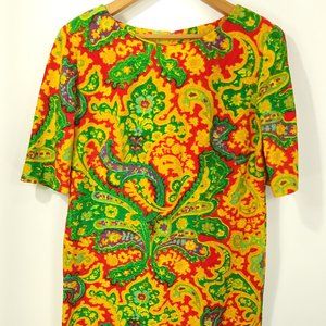 Vtg Jane Compton Dress Womens L/XL? Multicolor Psychedelic Paisley Print 60s 70s